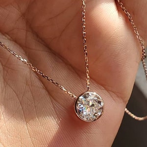 Old European Cut Moissanite Diamond Pendant Necklace, Bezel Set Solitaire Chain Necklace, 925 Silver Daily Wear Necklace, Anniversary Gift
