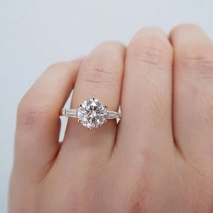 Fake Yellow Gold Round Engagement Ring With Baguette Stones Etsy