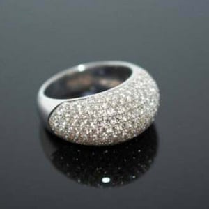 Pave Diamond Dome Ring, Round Moissanite Diamond Wedding Ring, 18K Gold Engagement Ring, Woman's Wedding Promise Ring, Anniversary Gift Ring