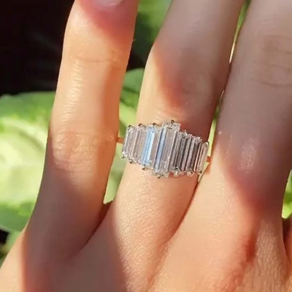 Graduated Diamond Ring, Step Cut Baguette Diamond Ring, Seven Stone Ring, Wedding & Engagement Ring, Anniversary Gift Ring, Birthday Gift