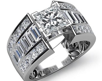 Men's Engagement Ring, Princess With Baguette Cut CZ Stone Groom Ring, White Gold Wedding Ring, Gift For Husband, Father's Day Gift Ring