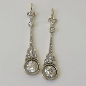 Vintage Inspire Dangle Drop Earring, Antique Old European Cut Moissanite Diamond Drop Earring, Woman&#39;s Art Deco Earring, Wedding Earring