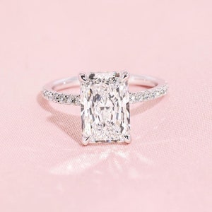 Anillo de bodas con halo oculto, anillo de compromiso con diamantes de moissanita de corte radiante de 5,85 quilates, anillo de oro de 10 quilates, 14 quilates y 18 quilates, anillo de regalo de aniversario para esposa