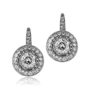 Vintage Style Earrings, Old European Cut Moissanite Diamond Dangle Drop Earrings, Lever Back Earring For Wedding Gift, Halo Drop Earrings