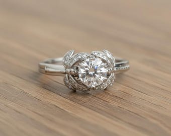 Antieke libellering voor vrouwen, rond geslepen moissaniet diamanten trouwring, witgouden verlovingsring, jubileum - verjaardagscadeau ring
