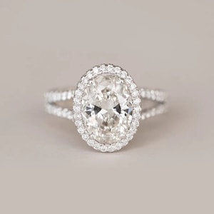 Halo Split Shank Ring, 2.55TCW Oval Cut Moissanite Diamond Ring, White Gold Promise Ring, Wedding & Engagement Ring For Women, Birthday Gift