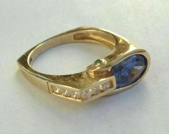 Men's Engagement Ring, Blue Sapphire Oval Cut CZ Stone Wedding Ring, Men's Yellow Gold Ring, Tension Set Gemstone Ring, Office Wear Ring