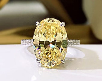 Yellow Oval Cut CZ Stone Engagement Ring, Woman's Gemstone Ring, Claw Prong Set Ring, 18K Gold Wedding Ring, Anniversary-Birthday Gift Ring