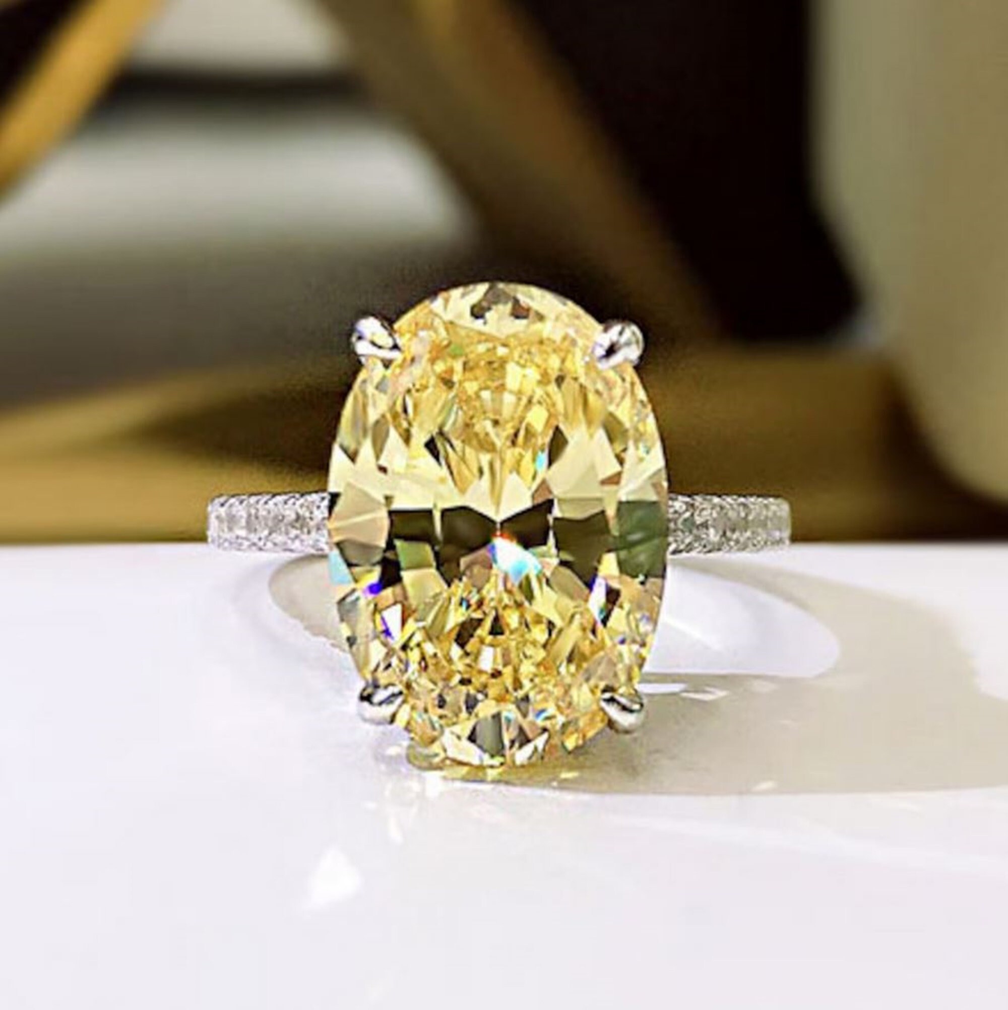Yellow Oval CZ Stone Engagement Ring Woman s Gemstone Ring Claw Set Ring 18K Gold Wedding Ring Anniversary Gift Ring Christmas Gift Etsy