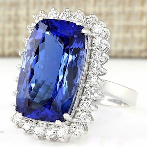 Party Wear Ring For Women, Blue Sapphire Cushion Cut CZ Stone Cocktail Ring, Gemstone Ring, Halo Wedding Bridal Ring, Anniversary Gift Ring