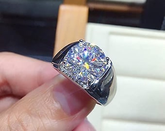 Men's Wedding & Engagement Ring, Round Moissanite Diamond Men's Ring, Birthday Gift For Boyfriend, Office Wear Classic Ring, Fine Jewelry