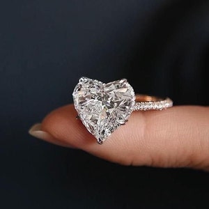 Pierścionek ślubny z diamentem Moissanite w szlifie serca, ukryty pierścionek zaręczynowy z aureolą, pierścionek zaręczynowy ze złota 14K, prezent dla dziewczyny, pierścionek na prezent urodzinowy
