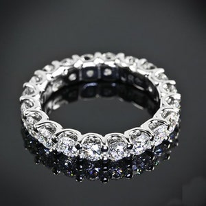 Full Eternity Engagement Band Ring, Round Cut Moissanite Diamond Stackable Band, 14K White Gold Band For Women, Wedding Promise Band Ring