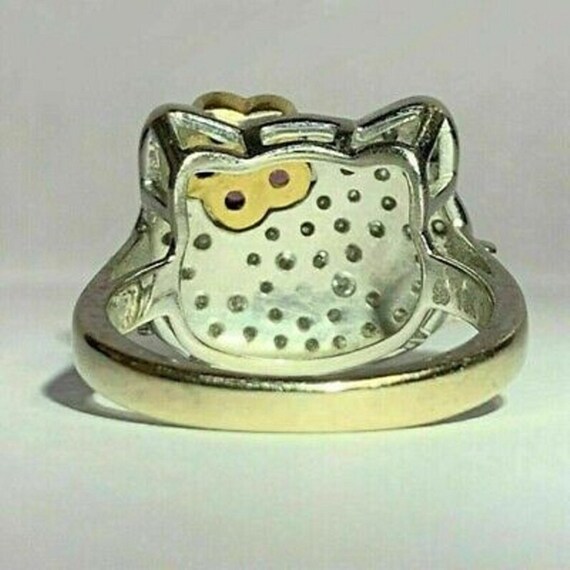 925 Silver hello Kitty Ring, Multi Color Stone Cute Kitty Ring 