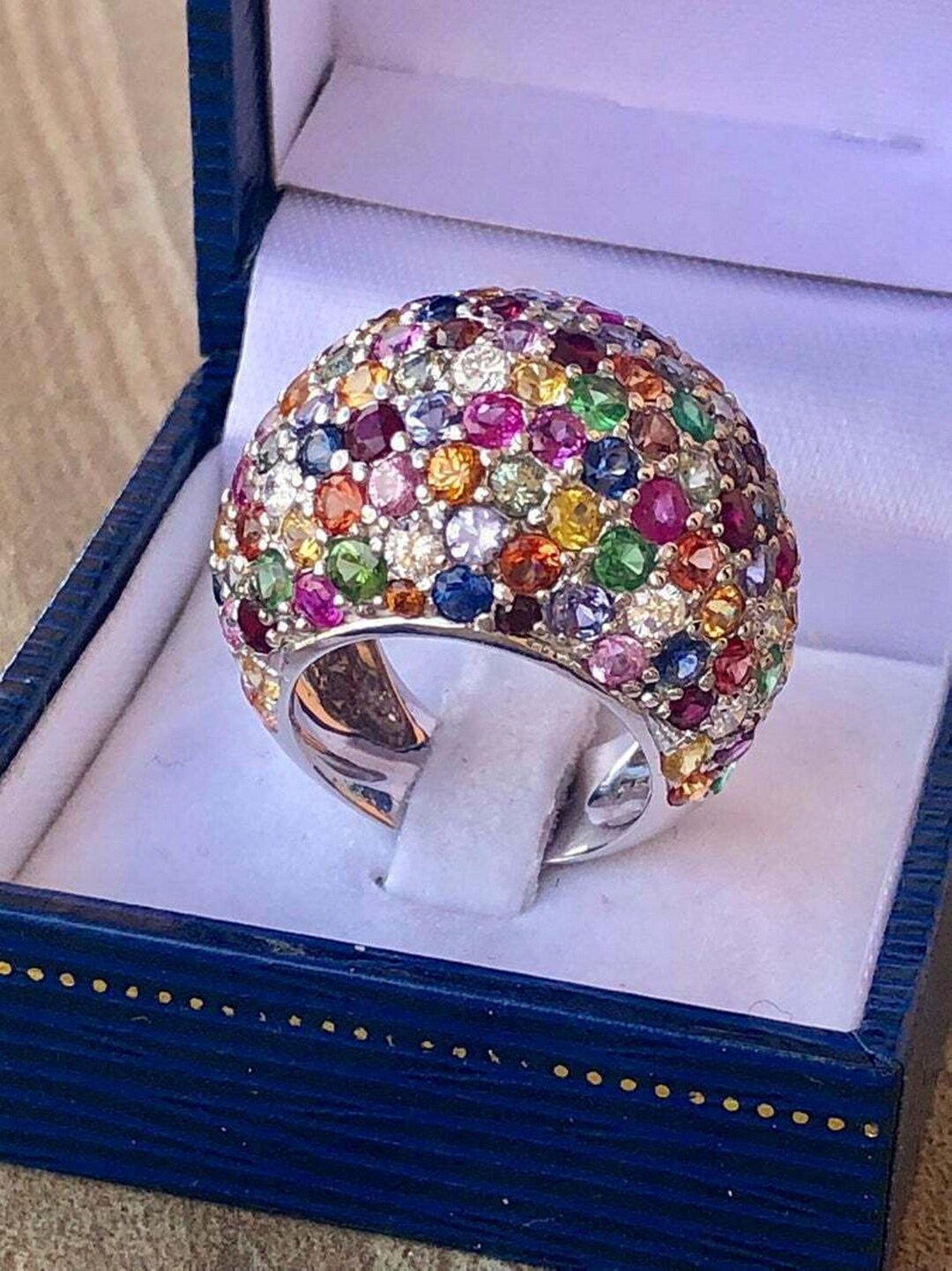 Multi Color Gemstone Ring, Colorful Round CZ Stone Cocktail Ring, Bomb ...