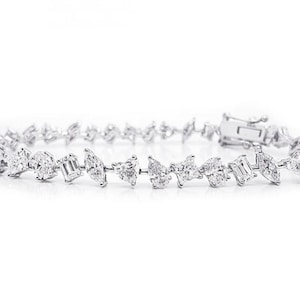 Multi Shape Moissanite Diamond Tennis Bracelet, Classic Wedding Bracelet, White Gold Minimalist Bracelet, Anniversary Gift Bracelet For Her