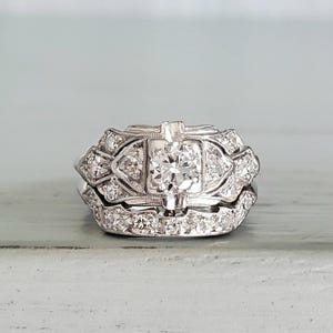 Art Deco Retro Ring Set, Antique Old European Cut Moissanite Diamond Bridal Ring Set, Vintage Inspire Wedding Ring Set, Stackable Ring Set