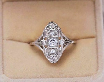 Obrączka ślubna w stylu vintage, pierścionek zaręczynowy z okrągłym diamentem z moissanitu, antyczny pierścionek w stylu art déco, pierścionek edwardiański ze srebra próby 925, prezent na rocznicę