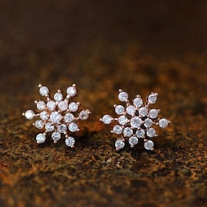 Snowflake Stud Earring, 1.14TCW Round Cut Moissanite Diamond Stud Earring, 10K White Gold Push Back Studs, Valentine&#39;s Gift For Girlfriend