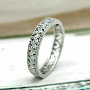 925 Silver Full Eternity Band, Baguette & Round Moissanite Diamond Band, Stacking Band, Engagement Band For Women, Wedding Anniversary Gift