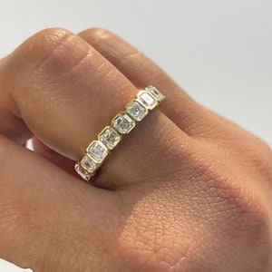 Bezel Set Full Eternity Band, Asscher Cut Moissanite Diamond Wedding Band, Stackable Band Ring, Woman&#39;s Engagement Band, Anniversary Gift