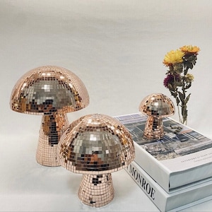 Rose Gold Disco Ball Mushroom, Pink Disco Ball Party Decor, Disco Mushroom Decor, Disco Themed Party Supplies, Retro Birthday Party