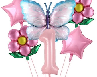 6pcs Butterfly Balloon Set, Butterfly Birthday Decor, Age Balloon, Birthday Number Balloon, Butterfly Birthday Balloon, Butterfly Decor