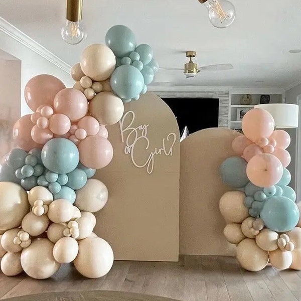 Guirnalda de globos de revelación de género pastel, kit de arco de globos azul y rosa, guirnalda de baby shower pastel, decoraciones de globos rosas y azules