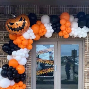 Halloween Party Balloon Arch Garland, Black Orange White Balloon Arch, Halloween Pumpkin, Haunted House Decor, Halloween Entrance Balloons