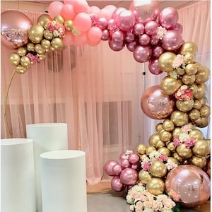 134pcs Rose Gold Balloon Arch Garland, Balloon DIY Kit, Pink and Gold Balloon Arch, Pink Metal Baby Shower Balloons, Rose Gold Balloon Arch