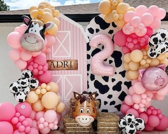 Pink Cow Girl Balloon Garland Kit, Farm Theme Party Decor, First Rodeo Birthday Party, Farm Birthday Balloons, Farmyard Birthday Decor