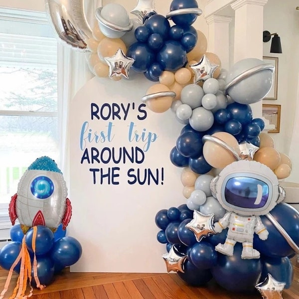 138 guirlandes de ballons spatiaux, décorations d'anniversaire premier voyage autour du soleil, articles de fête pour astronautes, décoration de fête sur le thème des fusées