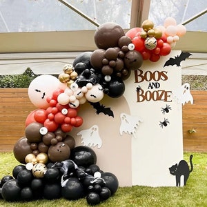 Halloween Dekoration Ballon Bogen, Halloween Ballon Girlande, Boos and Booze Party Decor, Halloween Fledermaus Ballons, Halloween Party Decor