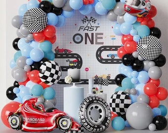 147pcs raceauto thema ballonslinger, twee snelle verjaardagsdecoraties, racewagen ballon feestartikelen, auto thema feestdecor, snelle één