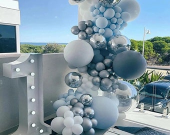Blue and White Balloon Arch Garland, Baby Blue Birthday Decorations, Blue Baby Shower Balloon Garland, Metallic Blue Themed Party Decor