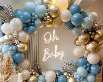 Kit de guirnalda de arco de globos azules y dorados: 142 piezas de decoración para baby shower