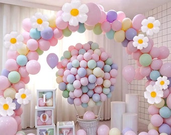 Pastel Daisy Balloon Garland Kit, Candy Rainbow Baby Shower Arch