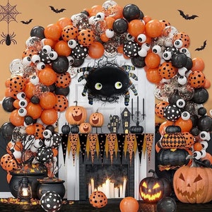Happy Halloween Balloon Arch Garland, Halloween Balloon Kit, Trick or Treat Party Decor, Pumpkin Balloon Garland, Spider Halloween Balloons