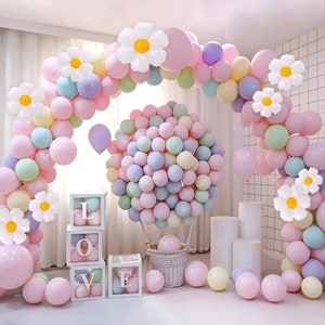 141pcs Pastel Candy Balloon Garland Kit, Pink Pastel Balloon Arch, Daisy Party Theme Decor, Candy Coloured Balloon Arch, Baby Shower Arch