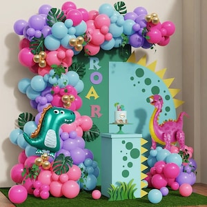 146pcs Dinosaur Balloon Arch Garland, Balloon DIY Kit, Dino Party Balloons, Pink Purple Balloon Garland, Roar Balloon Arch, Dinosaur Party