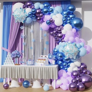 126pcs Frosty Snowflake Balloon Garland Kit, Purple & Blue Balloon Arch, Winter Wonderland Party Decorations, Snowflake Foil Balloons
