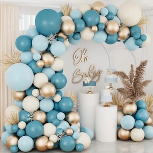 Blue and Cream Balloon Arch Garland, Neutral Blue Balloon Arch, Blue Baby Shower Garland, First Birthday Party Decor, Blue and Gold Balloons