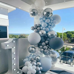 Blue and White Balloon Arch Garland, Baby Blue Birthday Decorations, Blue Baby Shower Balloon Garland, Metallic Blue Themed Party Decor