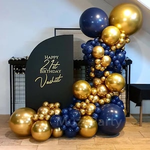 Navy and Chrome Gold Balloon Arch Garland, Balloon DIY Kit, Blue Balloon Garland, Blue and Gold Balloon Backdrop, Luxury Navy and Gold Arch