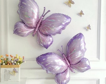 Purple Butterfly Foil Balloon 40inch, Purple Silver Butterfly Balloons, Girls Birthday Party Decor, Pastel Birthday Balloon, Butterfly Decor