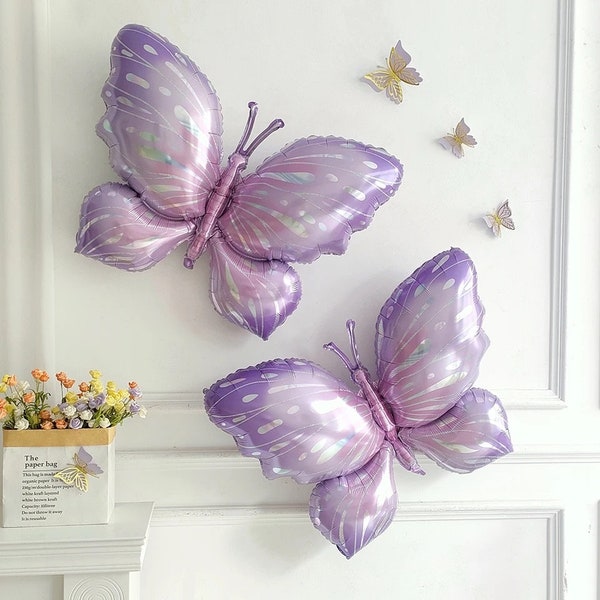 Purple Butterfly Foil Balloon 40inch, Purple Silver Butterfly Balloons, Girls Birthday Party Decor, Pastel Birthday Balloon, Butterfly Decor