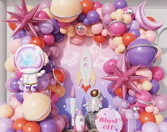 女の子向け宇宙テーマバルーンガーランド、宇宙飛行士の誕生日パーティーデコレーション