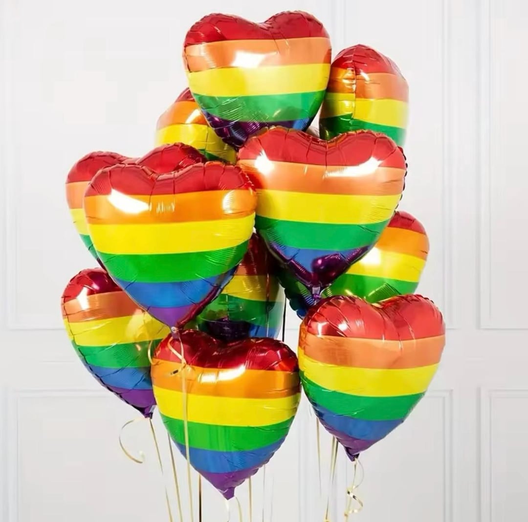 Rainbow Heart Large Foil Balloons, Rainbow Party Balloons, Pride