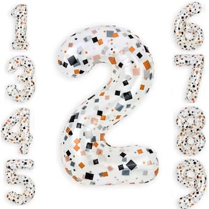 Confetti Number Balloon: 40&quot; Navy, Orange, Grey Foil