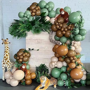 141pcs Safari Balloon Arch Garland, Balloon DIY Kit, Woodland Baby Shower Balloons, Sage Green Balloon Garland, Jungle Balloon Arch